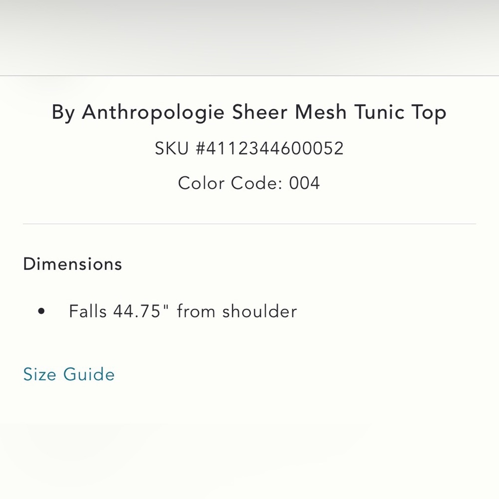 Anthropologie Sheer Mesh Tunic Top Dress 🪷 Size XXS 🪷 NWT 🪷 Sold Out! - Picture 7 of 7